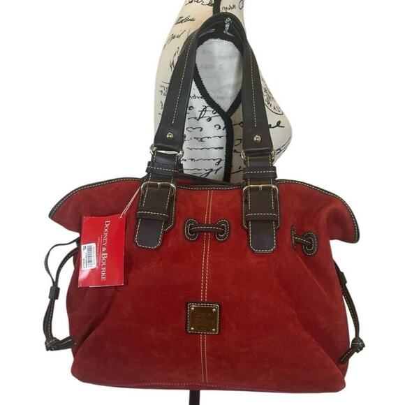 NEW VTG DOONEY & BOURKE CHIARA MEDIUM SATCHEL RED SUEDE/BROWN VERSATILE ICONIC - Picture 16 of 16